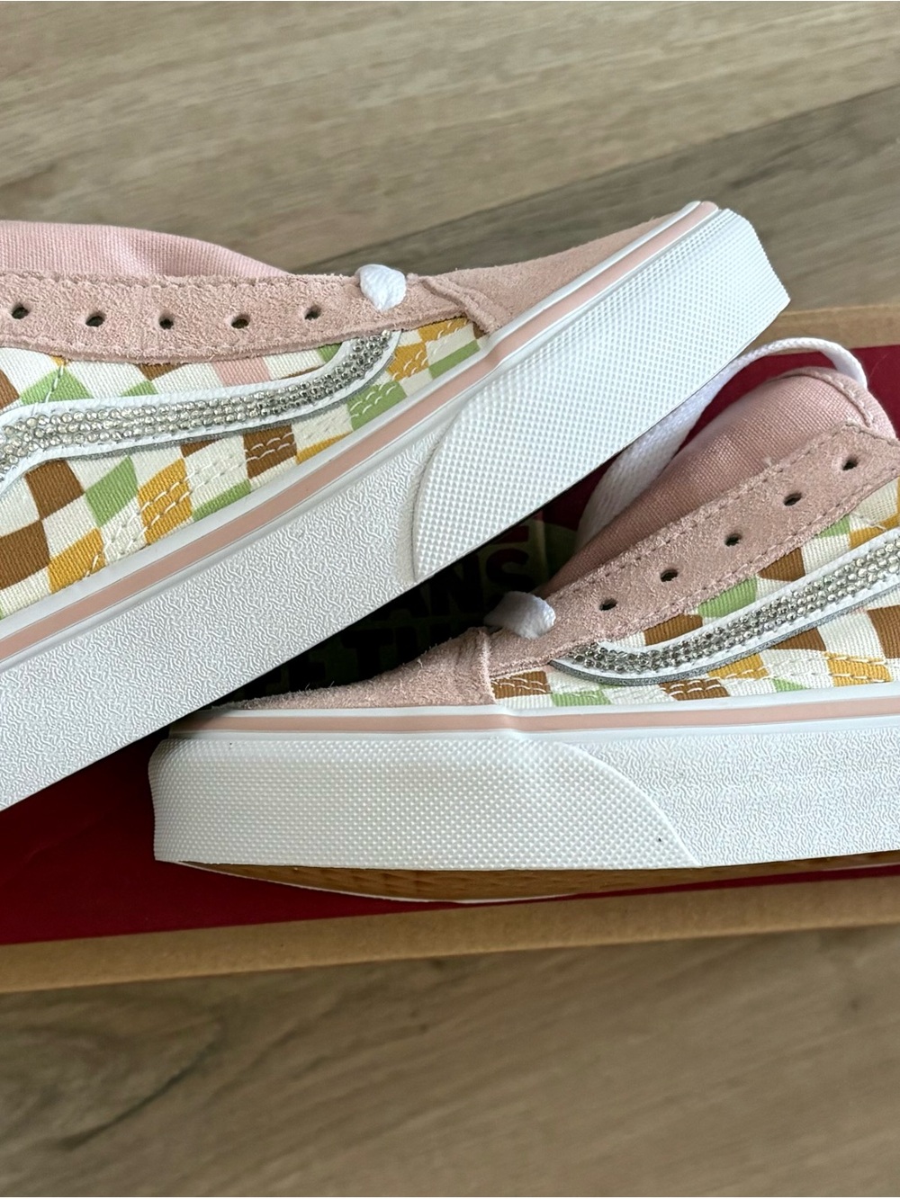 Vans Women’s Pink Suede Low Top Sneakers with Pastel Checker Pattern